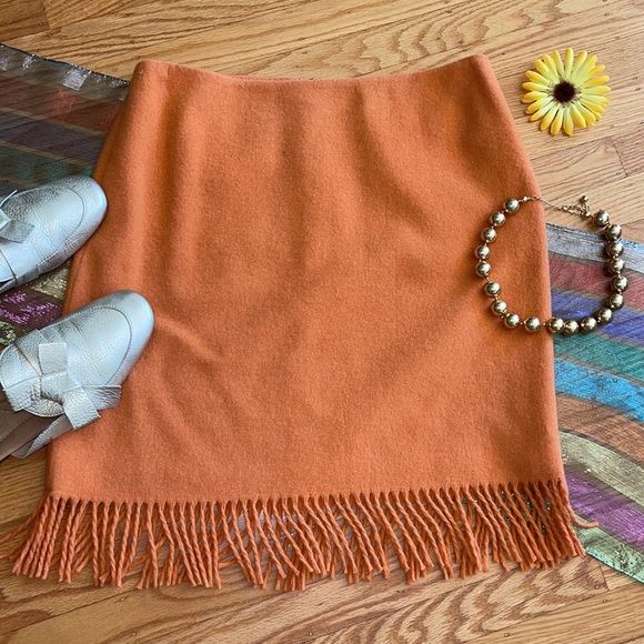 Jones New York Dresses & Skirts - 🎃 VINTAGE; Jones New York Wool w/Fringe Pumpkin-Colored Skirt Misses Sz. M/10!!